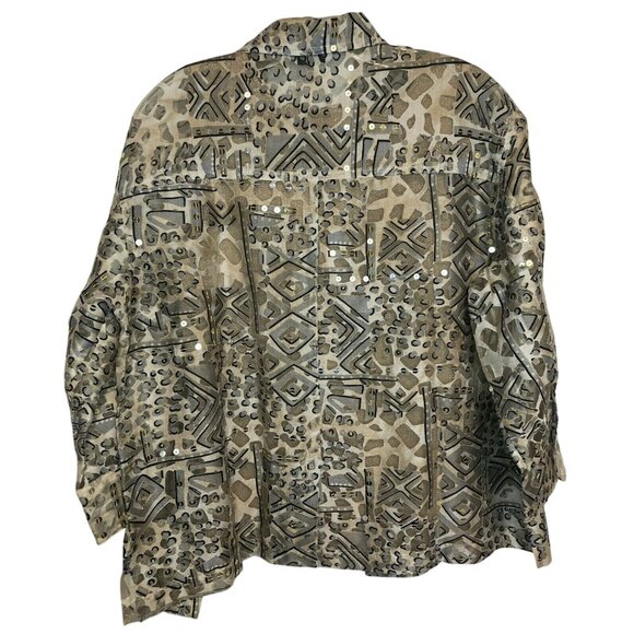 ios Women’s Size S Gold Animal Print Button Up Shirt With Gold Tank Set Sequins - Picture 2 of 9